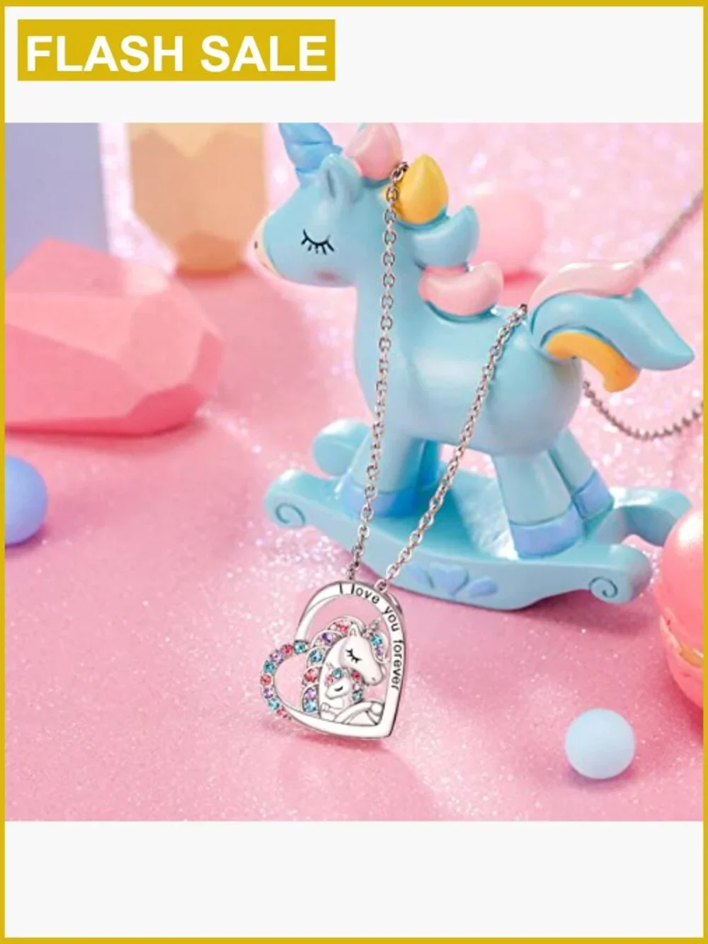 Unicorn Pendant Necklace for Girls, Stainless Steel Cubic Zirconia